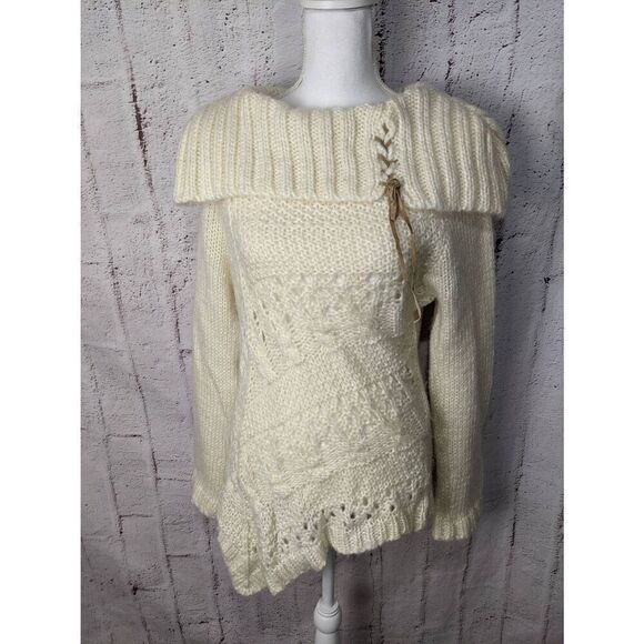 RinaScimento Cream Soft Mohair Blend Cowl Neck Knit Asymmetrical Sweater Size‎ S - Picture 1 of 8